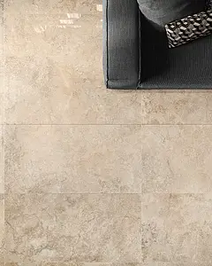 Azulejo base, Efecto travertino, Color beige, Gres porcelánico esmaltado, 60x120 cm, Acabado pulido