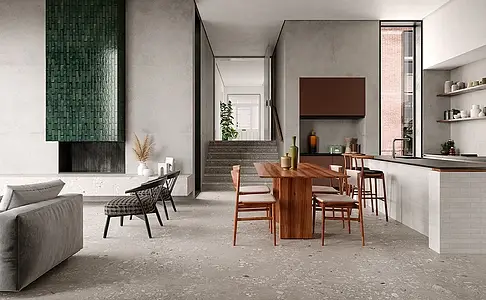 Grundflise, Effekt terrazzo,beton, Farve grå, Glaseret porcelænsstentøj, 120x120 cm, Overflade skridsikker
