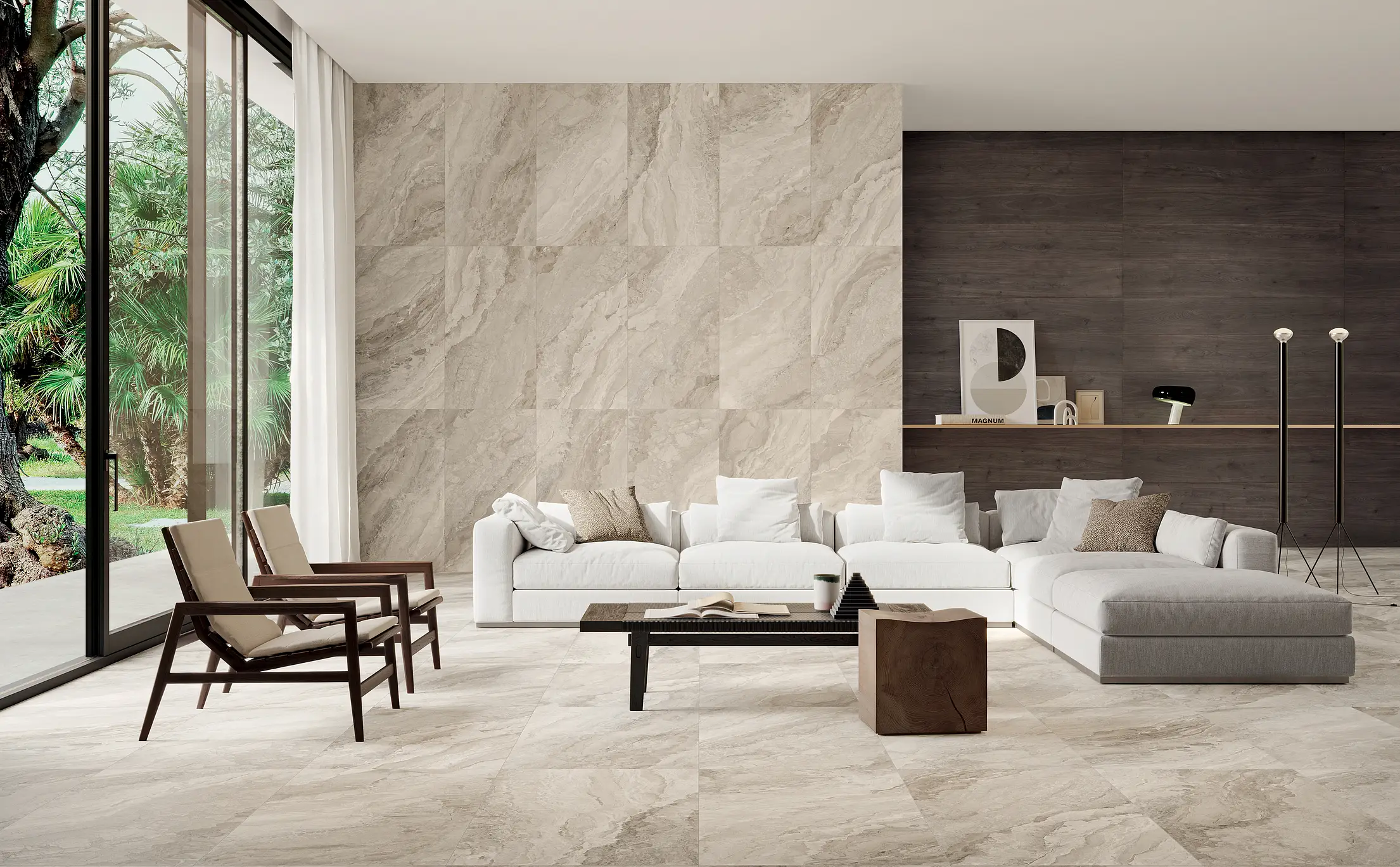 Background tile, Effect stone,other marbles, Color beige, Glazed porcelain stoneware, 60x120 cm, Finish antislip