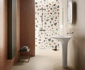 Grundflise, Effekt terrazzo, Farve beige, Glaseret porcelænsstentøj, 60x60 cm, Overflade poleret
