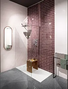 Grundflise, Effekt mursten, Farve lyserød, Keramik, 7.3x30 cm, Overflade blank