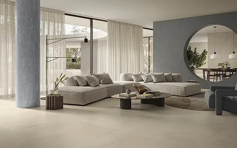 Mosaic effect tiles, Effect concrete, Color beige, Glazed porcelain stoneware, 120x120 cm, Finish antislip