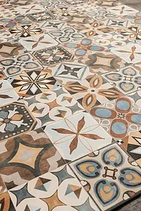 Grundflise, Effekt marokkanske fliser, Farve med flere farver, Stil patchwork, Glaseret porcelænsstentøj, 20x20 cm, Overflade skridsikker