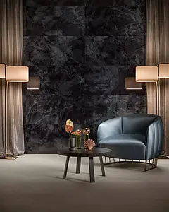 Basistegels, Effect metaal-look, Kleur zwarte, Geglazuurde porseleinen steengoed, 60x120 cm, Oppervlak gepolijst