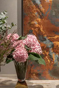 Bakgrundskakel, Textur metall, Färg brun, Glaserad granitkeramik, 60x120 cm, Yta polerad