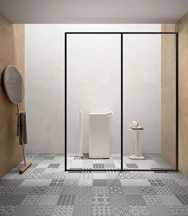 Background tile, Effect concrete, Color white, Glazed porcelain stoneware, 30x60 cm, Finish antislip