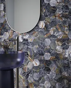 Mosaik, Textur onyx, Färg marinblå, Glaserad granitkeramik, 30x34.5 cm, Yta polerad