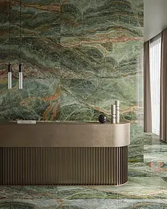 Background tile, Effect onyx, Color green, Glazed porcelain stoneware, 90x180 cm, Finish polished