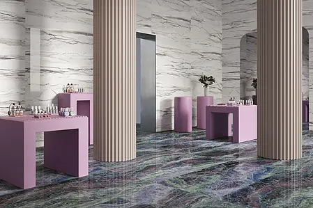 Grundflise, Effekt other marbles, Farve violet, Glaseret porcelænsstentøj, 90x180 cm, Overflade poleret