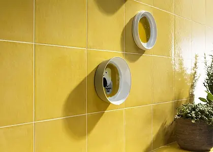 Azulejo base, Color amarillo, Gres porcelánico esmaltado, 20x20 cm, Acabado brillo
