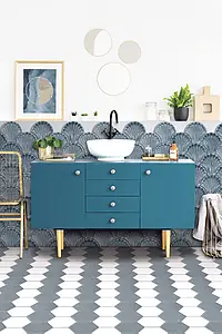 Background tile, Color grey,sky blue, Style handmade, Ceramics, 15x15.5 cm, Finish glossy
