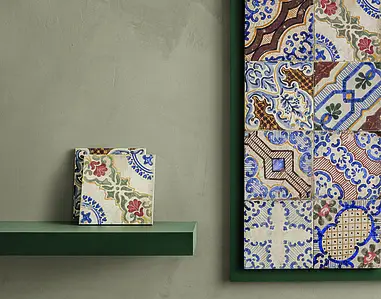 Azulejo base, Color multicolor, Estilo patchwork,hecho a mano, Gres porcelánico esmaltado, 20x20 cm, Acabado antideslizante