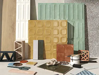 Background tile, Color green, Ceramics, 6.2x25 cm, Finish 3D