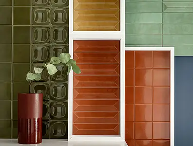 Background tile, Color green, Ceramics, 6.2x25 cm, Finish 3D