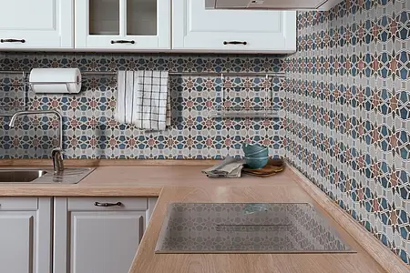 Background tile, Effect faux encaustic tiles, Color multicolor, Glazed porcelain stoneware, 20.5x20.5 cm, Finish antislip