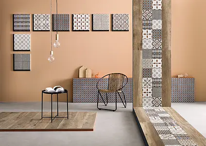 Grundflise, Effekt marokkanske fliser, Farve med flere farver, Glaseret porcelænsstentøj, 20.5x20.5 cm, Overflade skridsikker