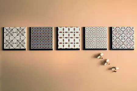 Bakgrundskakel, Textur enkaustisk kakel, Färg flerfärgade, Glaserad granitkeramik, 20.5x20.5 cm, Yta halksäker
