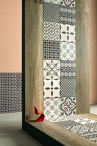 Carrelage, Effet imitation carreaux de ciment, Teinte multicolore, Grès cérame émaillé, 20.5x20.5 cm, Surface antidérapante