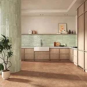 Background tile, Color green, Glazed porcelain stoneware, 4.8x45 cm, Finish glossy