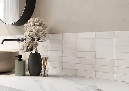 Background tile, Color white, Style handmade, Ceramics, 5.2x16 cm, Finish matte