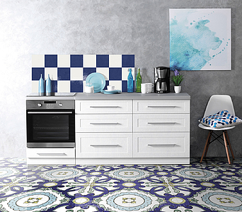 Background tile, Effect unicolor, Color navy blue, Glazed porcelain stoneware, 21.6x21.6 cm, Finish glossy