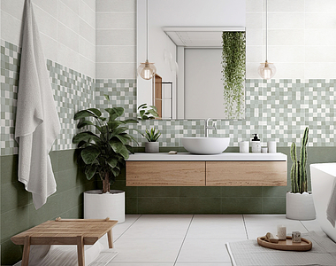 Mosaic effect tiles, Color green,white, Ceramics, 20x50 cm, Finish matte