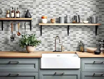 Mosaic effect tiles, Color grey, Ceramics, 30x60 cm, Finish matte