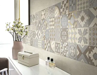 Effekt marokkanske fliser,beton, Farve beige,brun,med flere farver, Stil patchwork, Grundflise, Keramik, 25x60 cm, Overflade mat