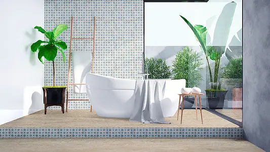 Background tile, Effect faux encaustic tiles, Color multicolor, Glazed porcelain stoneware, 21.6x21.6 cm, Finish matte