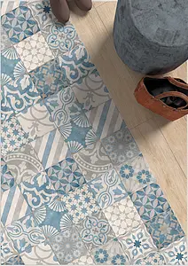 Azulejo de fundo, Efeito azulejos de encáustica falsa, Cor multicolor, Estilo patchwork, Grés porcelânico vidrado, 21.6x21.6 cm, Superfície mate