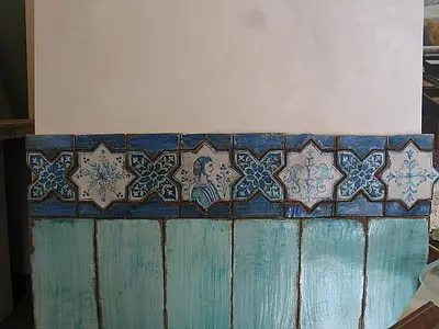 Декор, Цвет голубой, Майолика, 20x40 см, Поверхность глянцевая
