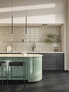 Background tile, Color green, Glazed porcelain stoneware, 6x25 cm, Finish glossy