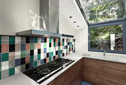 Background tile, Effect unicolor, Color green, Ceramics, 13x13 cm, Finish glossy