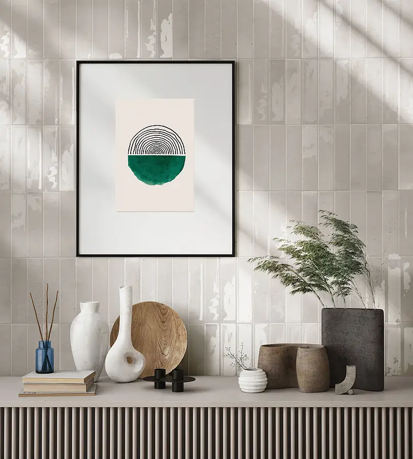 Background tile, Color white, Glazed porcelain stoneware, 6x25 cm, Finish glossy