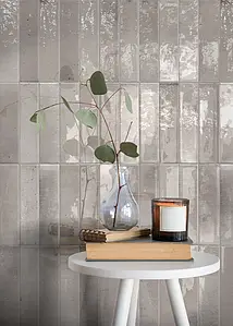 Background tile, Effect unicolor, Color grey, Glazed porcelain stoneware, 6x25 cm, Finish glossy
