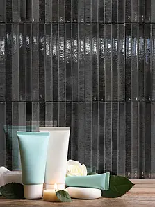 Background tile, Effect unicolor, Color black, Glazed porcelain stoneware, 12.5x25 cm, Finish glossy