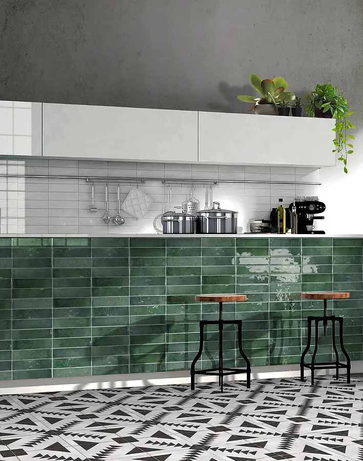 Background tile, Color white, Glazed porcelain stoneware, 6x25 cm, Finish glossy