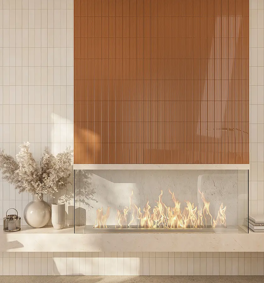 Background tile, Color orange, Glazed porcelain stoneware, 5x15 cm, Finish glossy