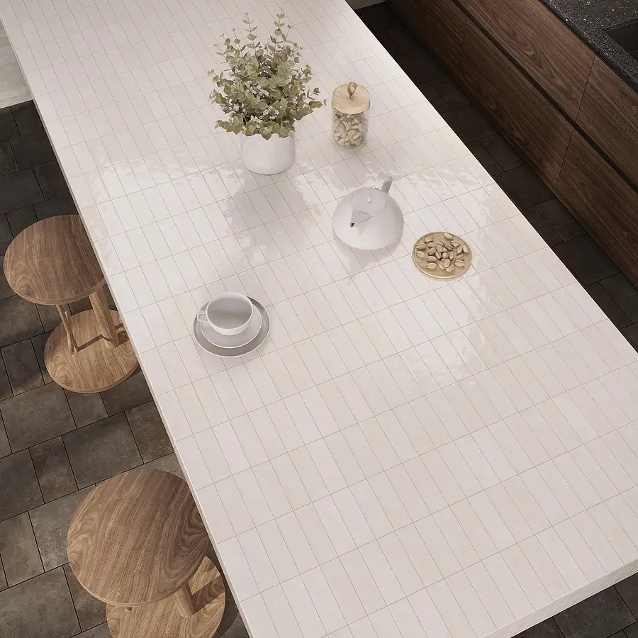 Background tile, Color white, Glazed porcelain stoneware, 5x15 cm, Finish glossy