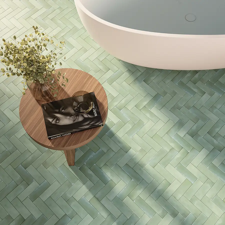 Background tile, Color green, Glazed porcelain stoneware, 5x15 cm, Finish matte