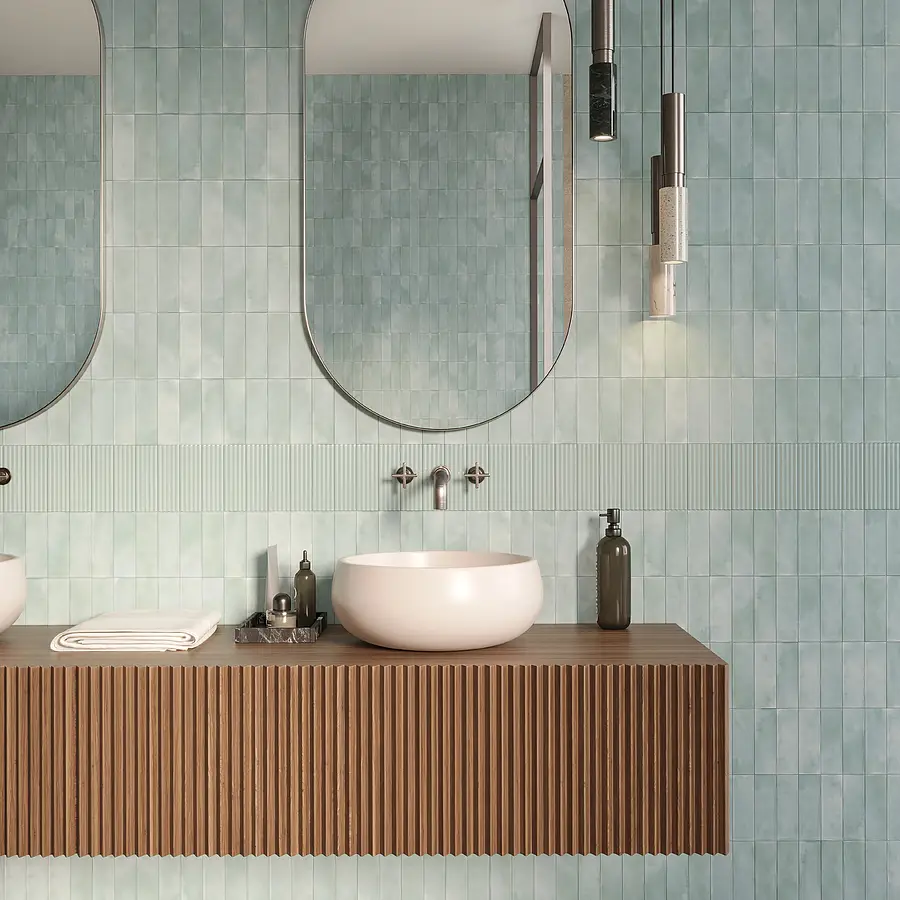 Background tile, Color green, Glazed porcelain stoneware, 5x15 cm, Finish matte