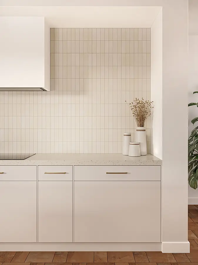 Background tile, Color white, Glazed porcelain stoneware, 5x15 cm, Finish matte