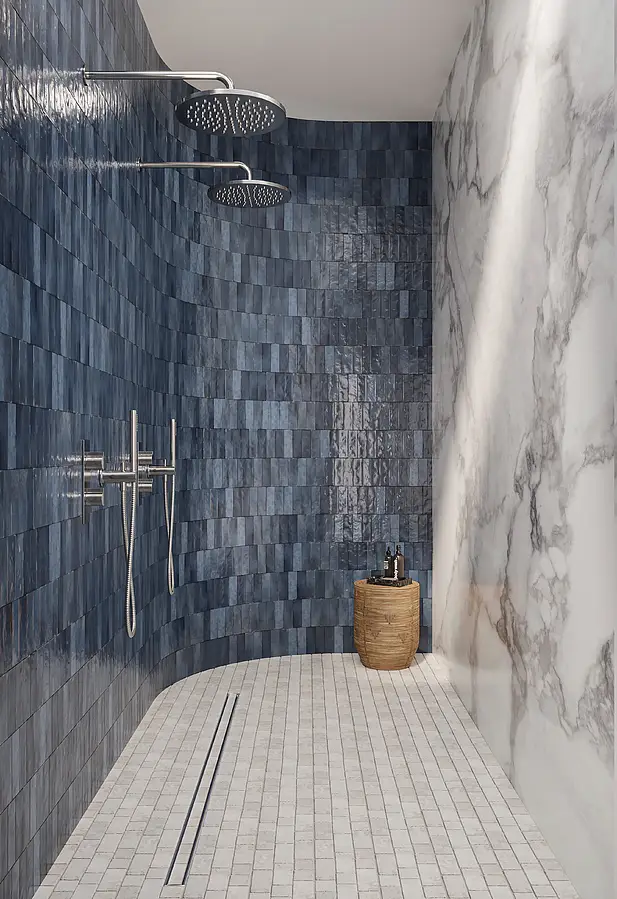 Background tile, Color navy blue, Glazed porcelain stoneware, 5x15 cm, Finish glossy