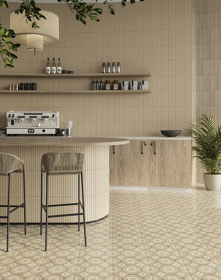Mosaic effect tiles, Effect unicolor, Color beige, Glazed porcelain stoneware, 12.5x25 cm, Finish matte