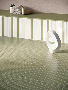 Background tile, Effect unicolor, Color green, Glazed porcelain stoneware, 3.8x38 cm, Finish antislip