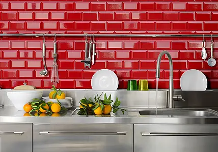 Background tile, Color red, Style metro, Ceramics, 7.5x15 cm, Finish glossy