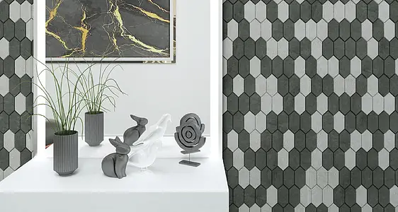 Optik beton, Farbe graue,schwarze, Mosaik, Glasiertes Feinsteinzeug, 30x30 cm, Oberfläche rutschfeste
