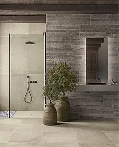 Mosaic effect tiles, Effect concrete, Color brown, Glazed porcelain stoneware, 30x120 cm, Finish antislip