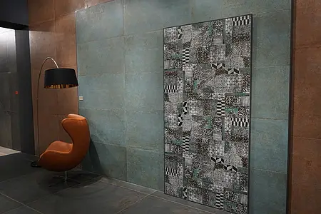 Dekor, Optik metall,terrakotta, Farbe grüne, Stil patchwork, Glasiertes Feinsteinzeug, 30x30 cm, Oberfläche rutschfeste