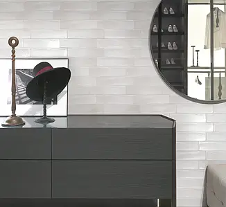 Background tile, Effect unicolor, Color white, Glazed porcelain stoneware, 7.5x30 cm, Finish semi-gloss